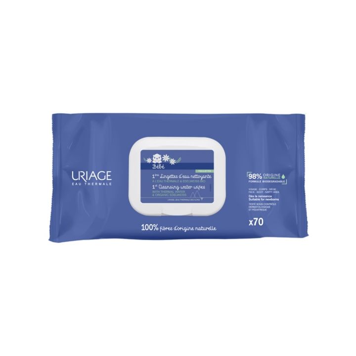 1ère lingettes d'eau nettoyante Uriage - sachet de 70 lingettes