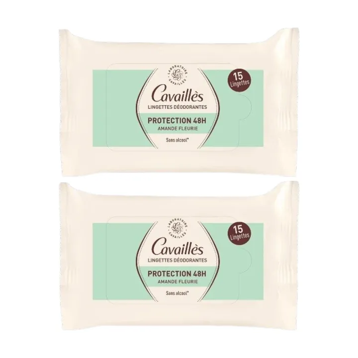 Offre spéciale 2x15 lingettes déodorantes protection 48h Rogé Cavaillès - 2 paquets de 15 lingettes