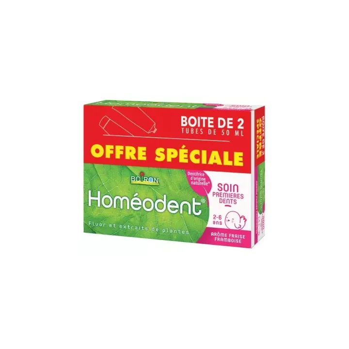 Homéodent soin premières dents 2-6 ans arôme fraise framboise Boiron - 2 tubes de 50ml