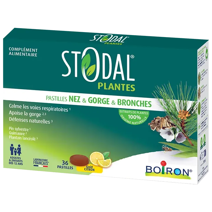 Stodal plantes pastilles nez gorge bronches goût citron Boiron - boite de 36 pastilles