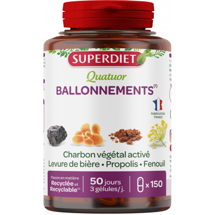 Quatuor ballonnements bio Super Diet - boite de 150 gélules