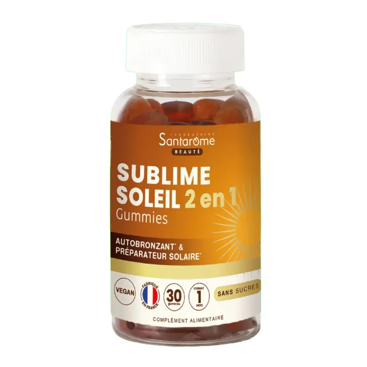 Sublime soleil 2en1 autobronzant et préparateur solaire Santarome - pot de 30 gummies 