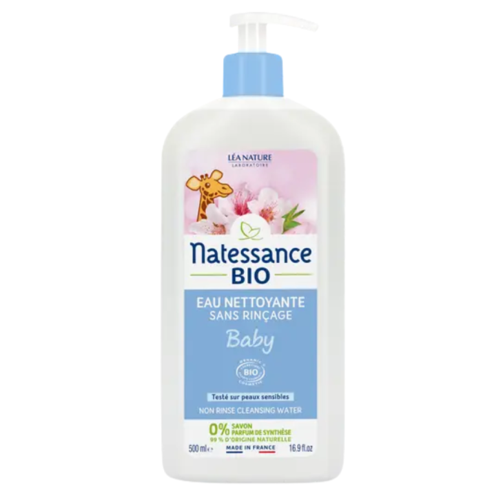 Eau nettoyante sans rinçage baby bio Natessance - flacon pompe de 500ml