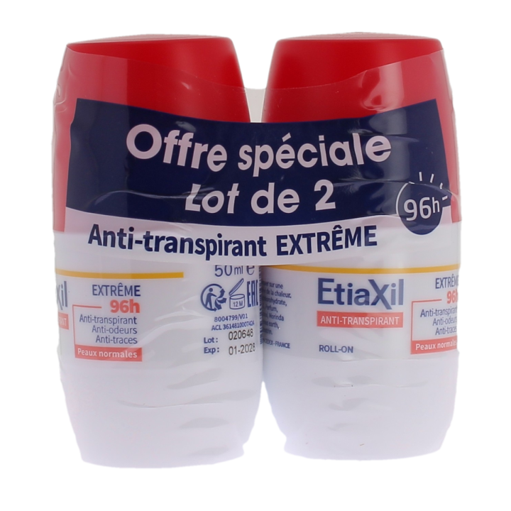 Etiaxil roll-on anti-transpirant extrème 96h Cooper - lot de 2 anti-transpirant roll-on de 50ml offre spéciale