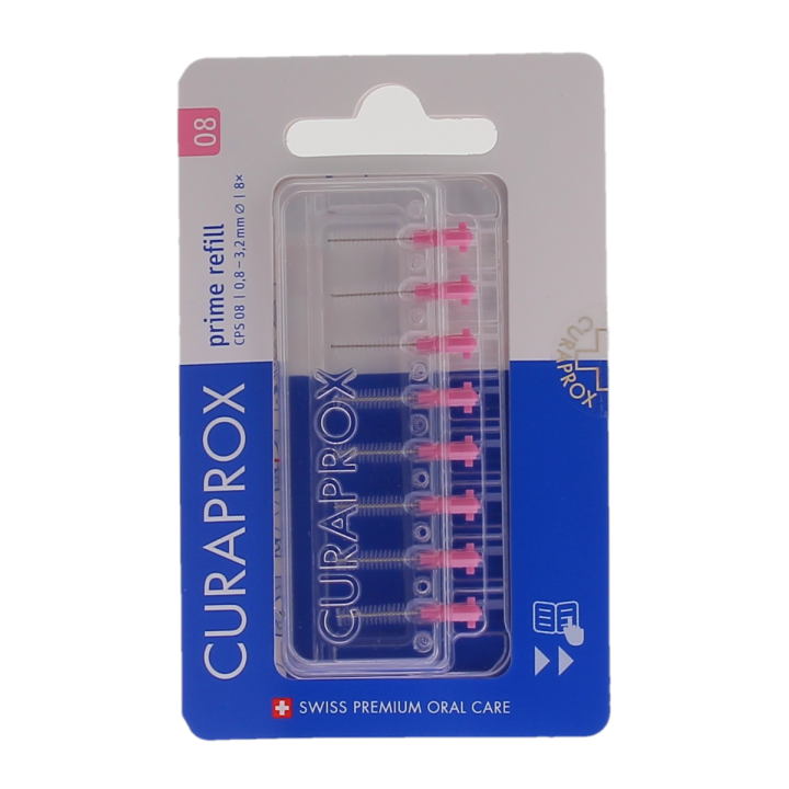 Recharge brossettes interdentaires prime refill taille 08 Curaprox - boite de 8 recharges