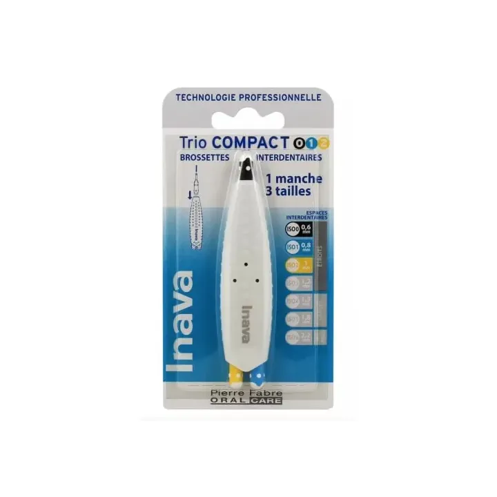 Brossettes interdentaires Trio Compact ISO 0/1/2 Inava - boîte de 1 manche et 3 brossettes