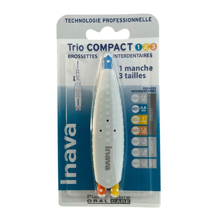 Brossettes interdentaires Trio Compact ISO 1/2/3 Inava - boîte de 1 manche et 3 brossettes