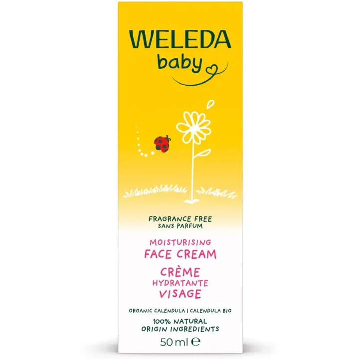 Crème hydratante visage Calendula bio sans parfum Weleda Baby - tube de 50ml 