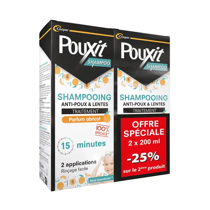 Shampooing traitant anti-poux & lentes parfum abricot Pouxit - lot de 2 flacons de 200ml Offre Spéciale