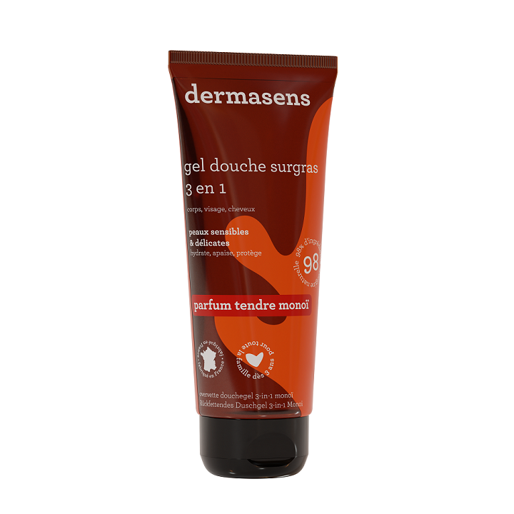 Dermasens gel douche surgras 3 en 1 tendre monoï Marque verte - tube de 200 ml
