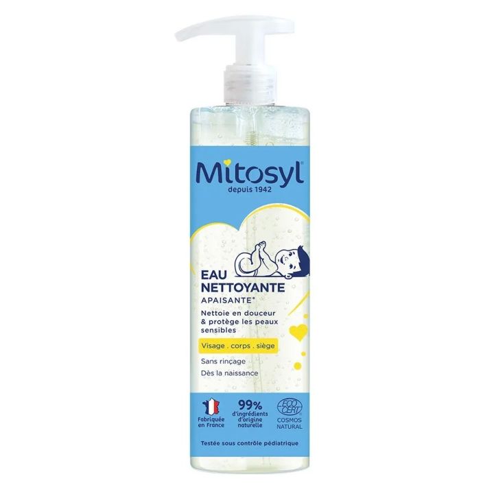 Eau nettoyante apaisante sans rinçage dès la naissance Mitosyl - flacon-pompe de 500ml