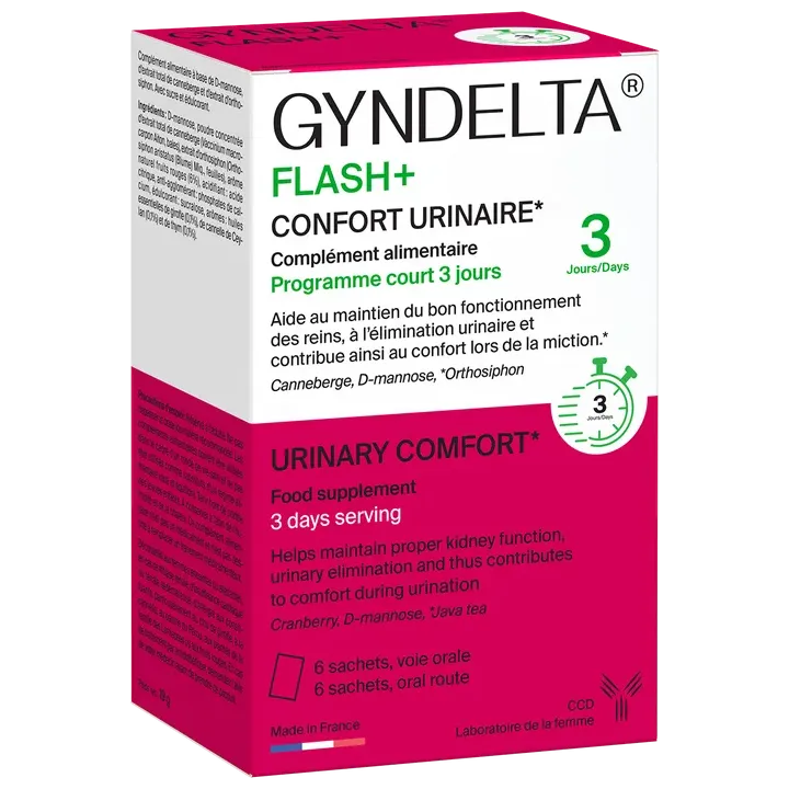 Gyndelta Flash+ confrot urinaire CCD - boîte de 6 sachets