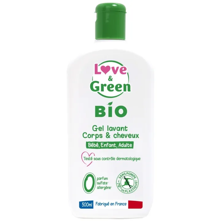 Gel lavant corps et cheveux bio Love & Green - flacon de 500 ml
