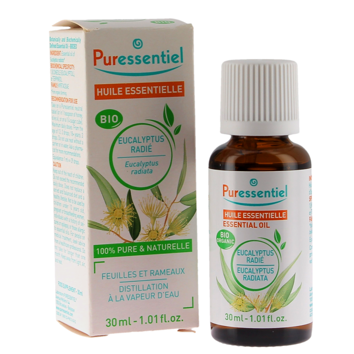 Huile essentielle Eucalyptus Radié bio Puressentiel - flacon compte-goutte de 30ml