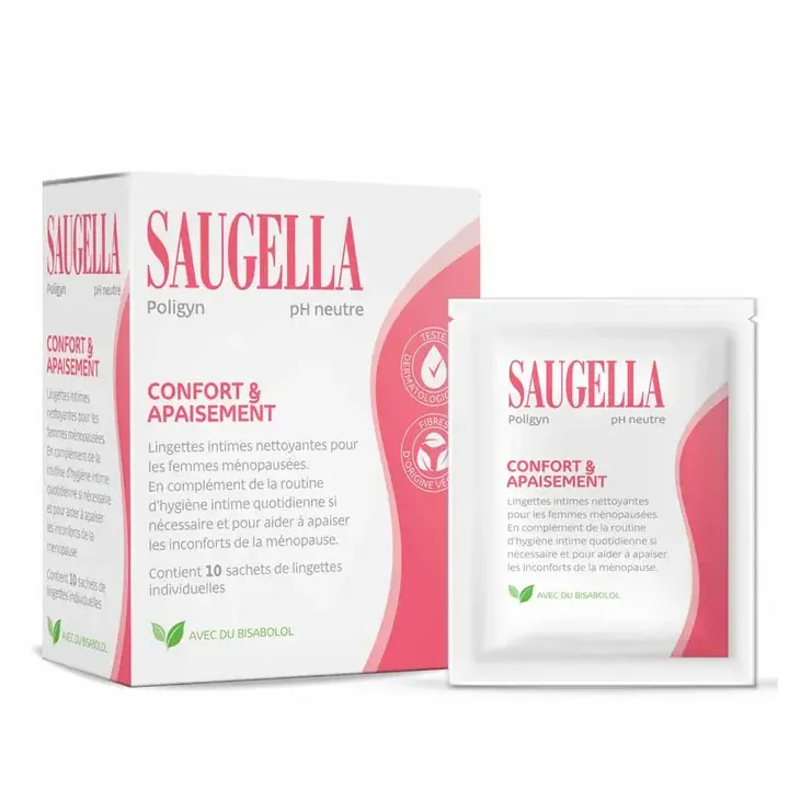 Poligyn lingettes intimes Saugella - boite de 10 lingettes individuelles