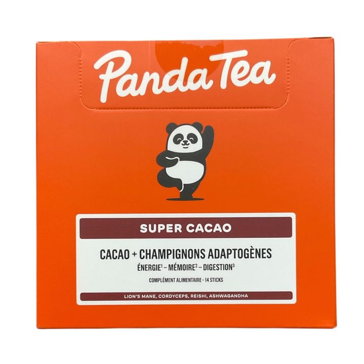 Super cacao + champignons adaptogènes Panda Tea - boite de 14 sticks