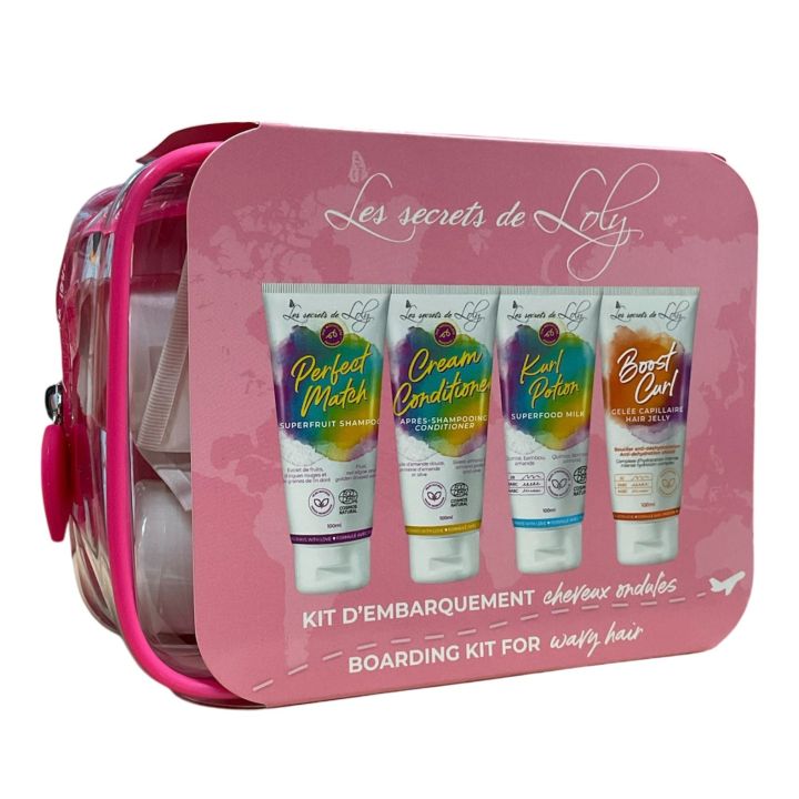 Trousse de voyage cheveux ondulés Les secrets de Loly - trousse de 4 produits