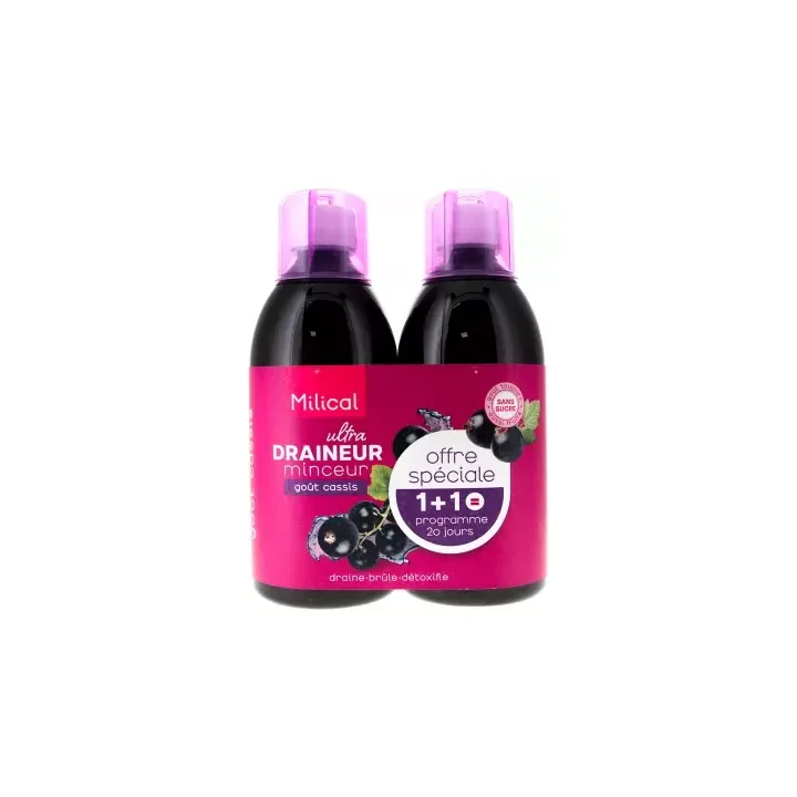 Draineur Ultra minceur goût cassis Milical - lot de 2 bouteilles de 500ml