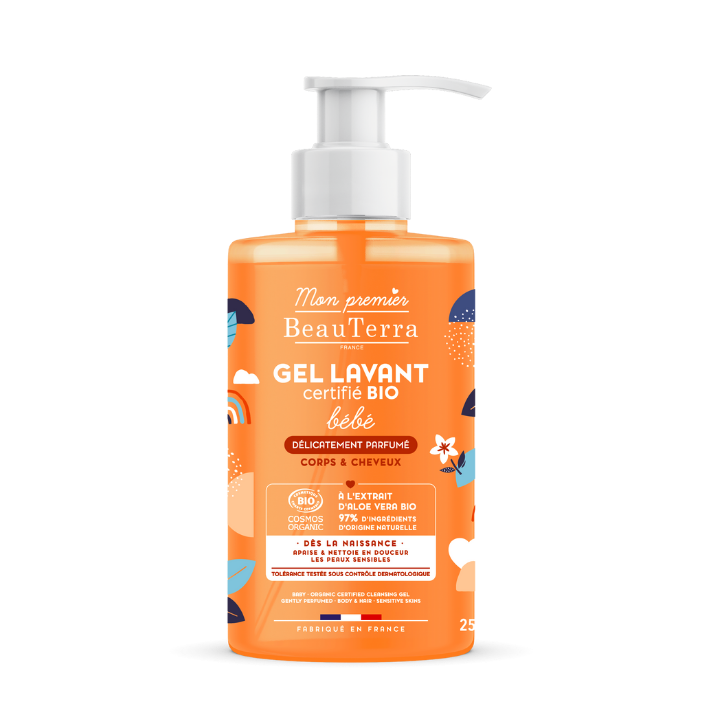 Gel lavant bébé bio peaux sensibles corps et cheveux Mon premier Beauterra - flacon-pompe de 750ml