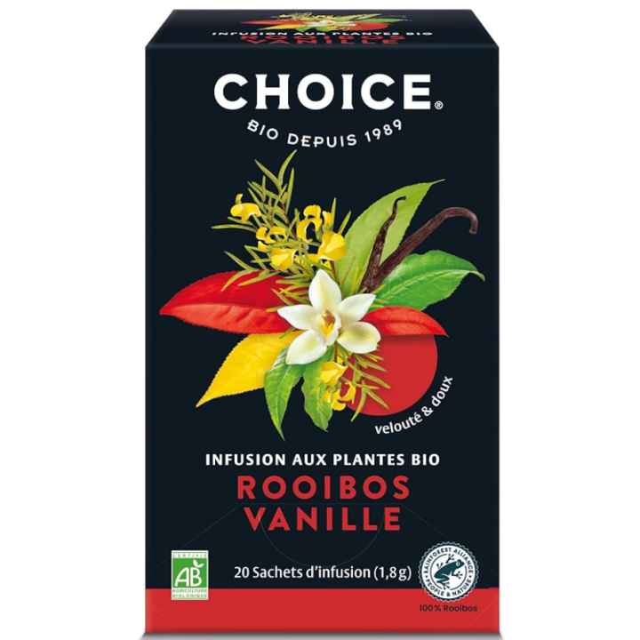 Infusion aux plantes bio rooibos vanille Choice - boite de 17 sachets 