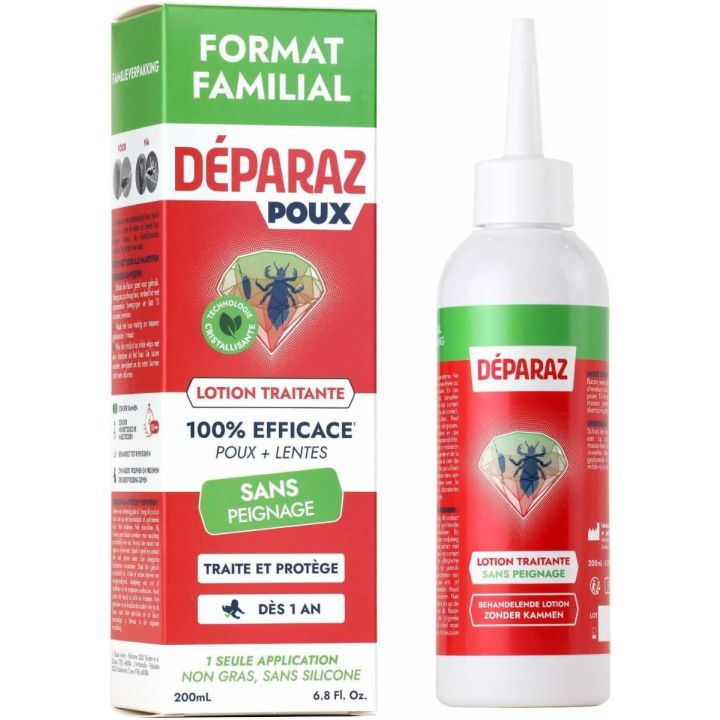 Déparaz lotion traitante poux + lentes sans peignage - flacon de 200ml