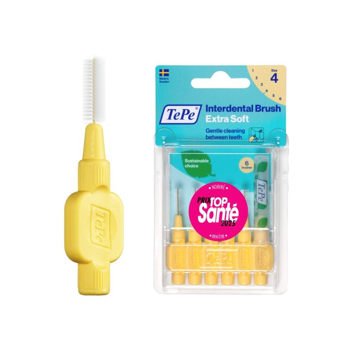 Brossettes interdentaires extra souples jaune pastel taille 4 (0,7mm) TePe - 6 brossettes