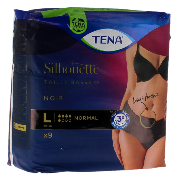 Lady silhouette normal noir slip absorbant large Tena - paquet de 9 protections