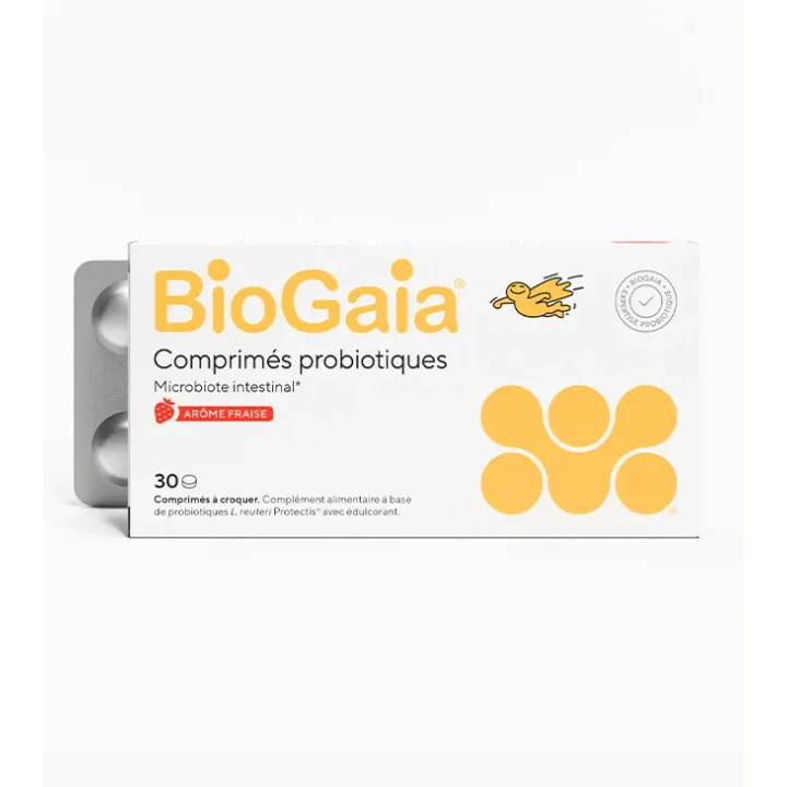 Microbiote intestinal arôme fraise BioGaia - boite de 30 comprimés à croquer