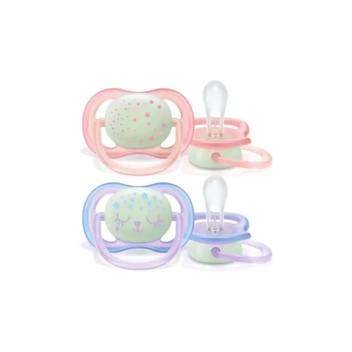 Sucette de nuit ultra air silicone 0-6 mois Avent - boîte de 2 sucettes