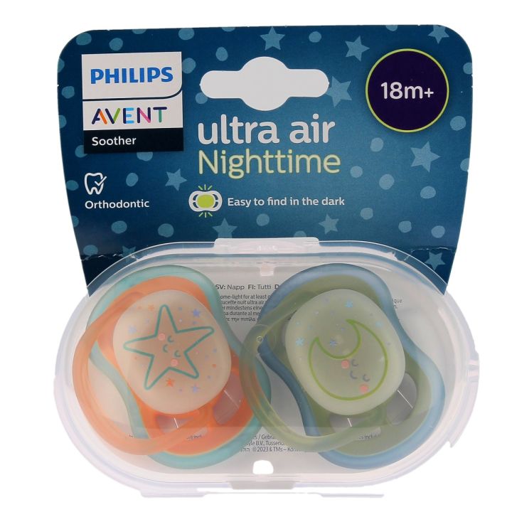 Sucettes ultra-air nighttime +18mois Philips Avent - lot de 2 sucettes