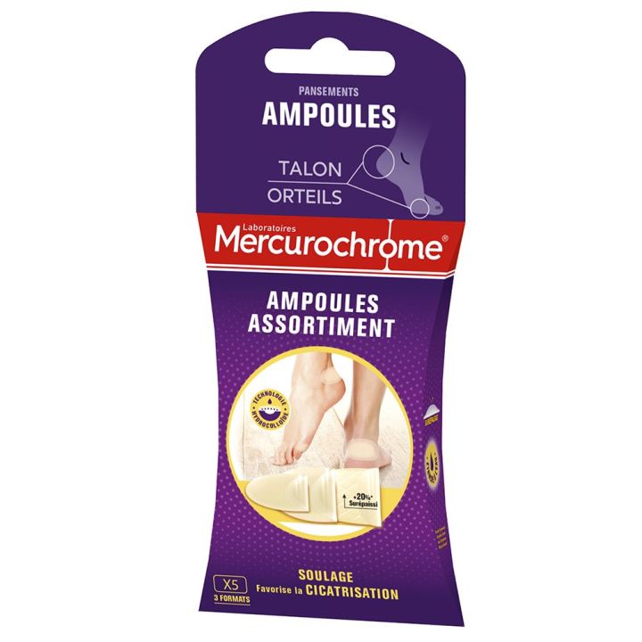 Assortiment pansements ampoules Mercurochrome - boîte de 5 unités