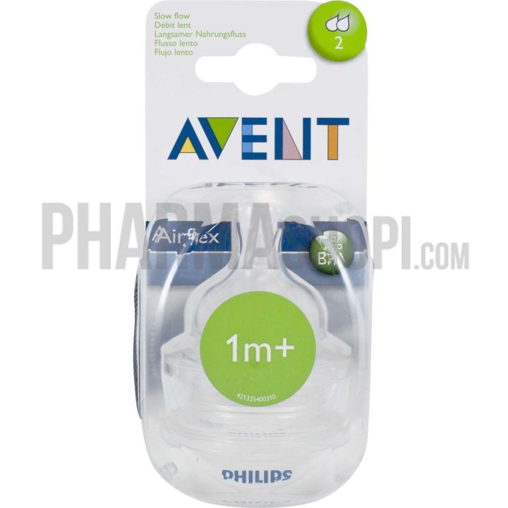 Tétine airflex 2 trous débit lent 1 moi+ Avent - 2 tétines
