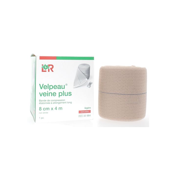 Bande de compression veine plus légère sans latex Velpeau - 1 bande de 8cmx4m