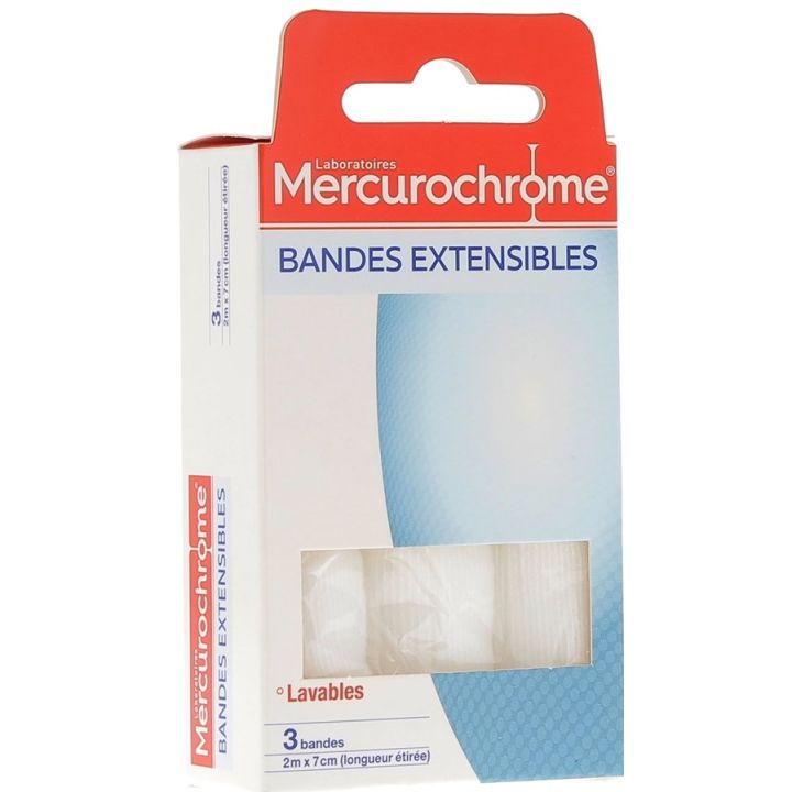 Bandes extensibles Mercurochrome - 3 bandes de 2 cm x 7 cm