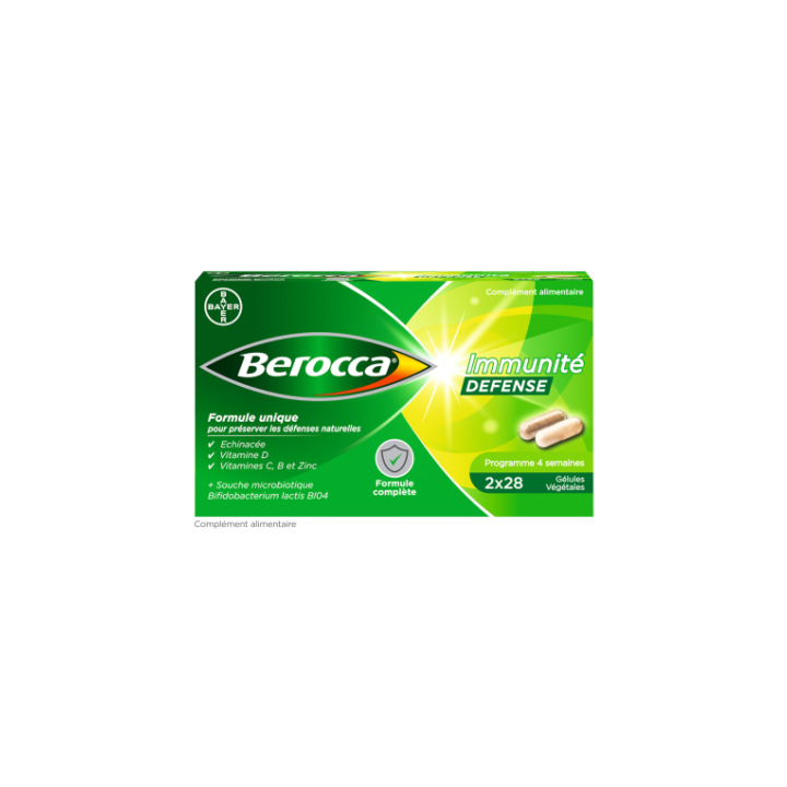 Berocca Immunité Défense Vitamine D, C, B et Zinc Lot de 2 x 28 gélules végétales