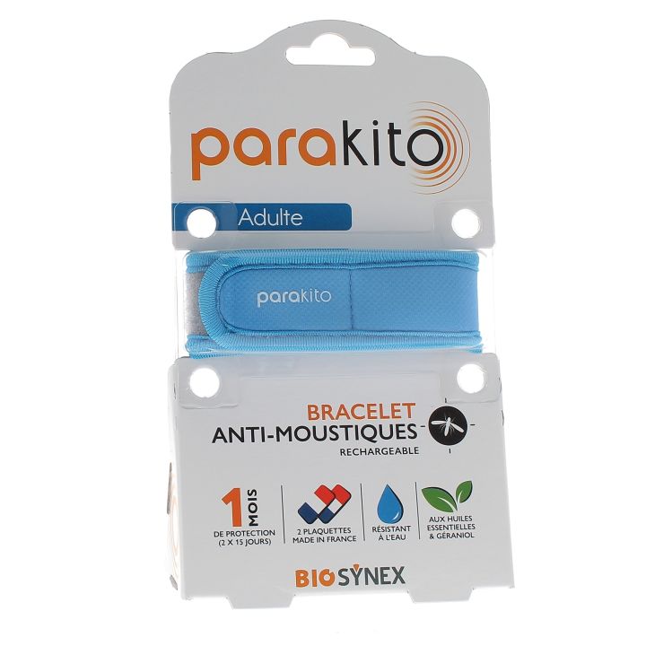Bracelet anti-moustique rechargeable bleu Para kito - 1 bracelet + 2 recharges