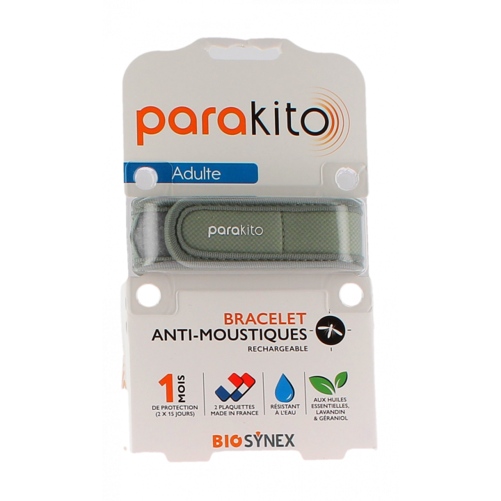 Bracelet anti-moustique rechargeable kaki Para kito - 1 bracelet + 2 recharges