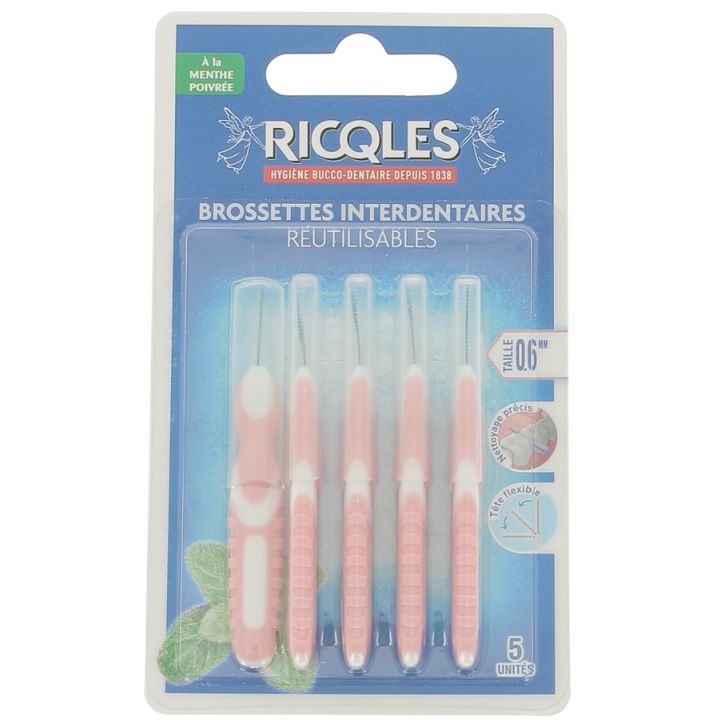 Brossettes interdentaires 0,6 mm Ricqles - 5 brossettes réutilisables