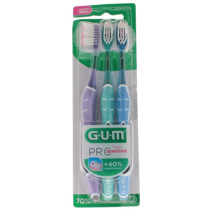 Brosse à dents Pro sensitive ultra soft GUM - lot de 3 brosses à dents
