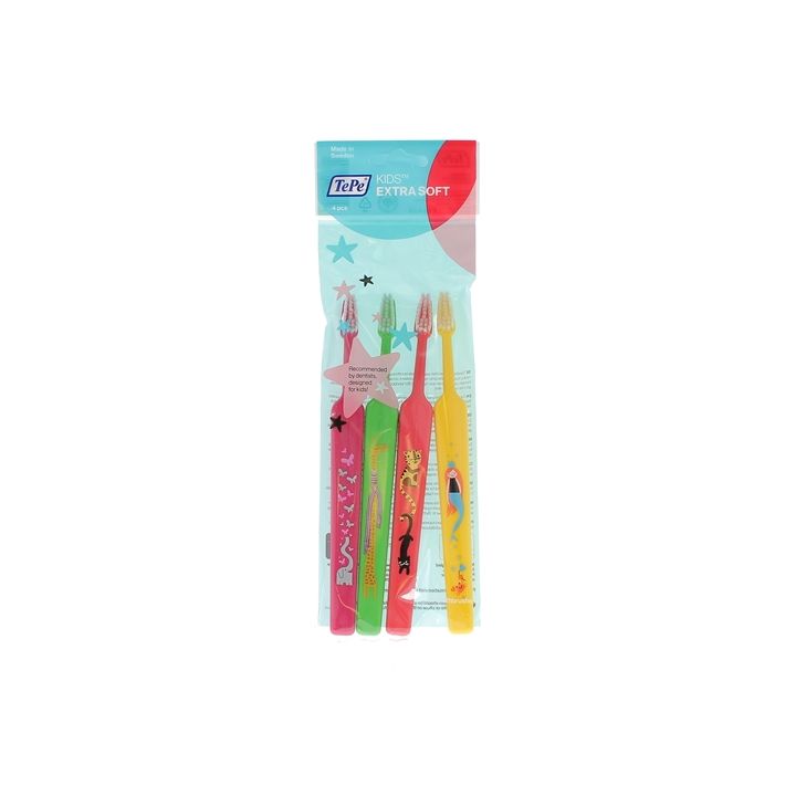Brosses à dents kids extra-souples TePe - lot de 4 brosses à dents