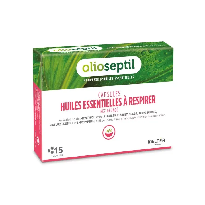 Capsules d'huiles essentielles à respirer nez dégagé Olioseptil - boite de 15 capsules