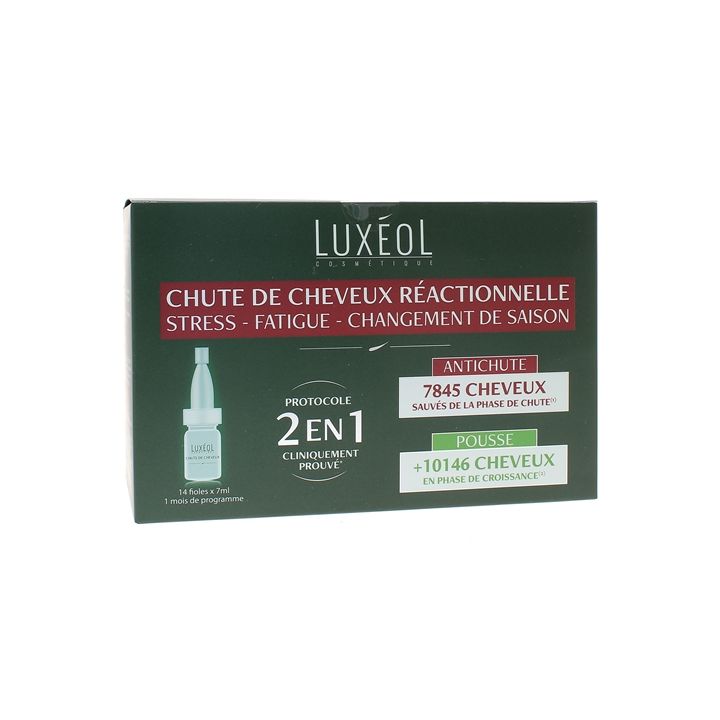 Chute de cheveux réactionnelle 2 en 1 Luxéol - boîte de 14 fioles