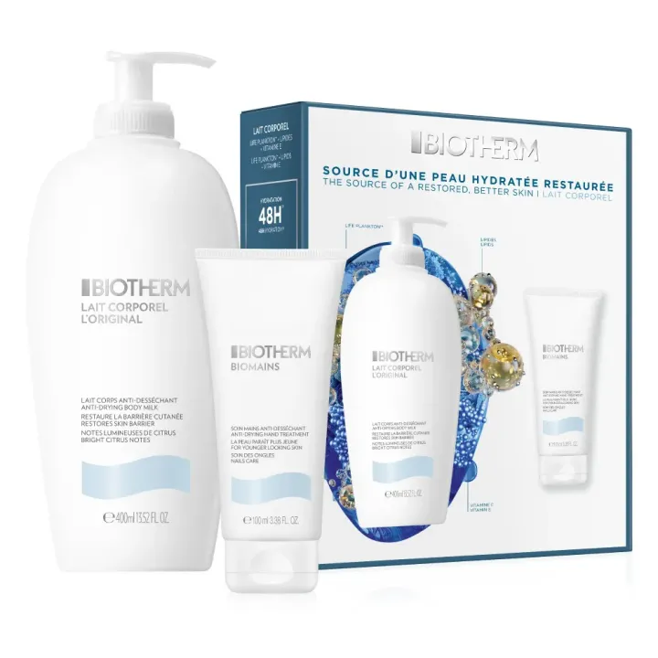 Coffret peau hydratée restaurée hydratation corps et mains Biotherm - coffret de 2 produits