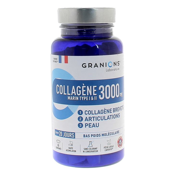 Collagène marin type I et II 3000 mg Granions - pot de 80 comprimés