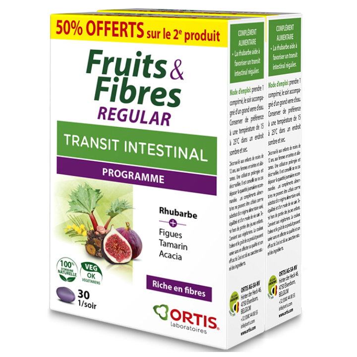 Fruits & Fibres Regular transit intestinal Ortis - lot de 2 boîtes de 30 comprimés