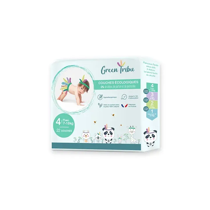 Couches écologiques taille 4 (7-18 kg) Green Tribu - sachet de 22 couches