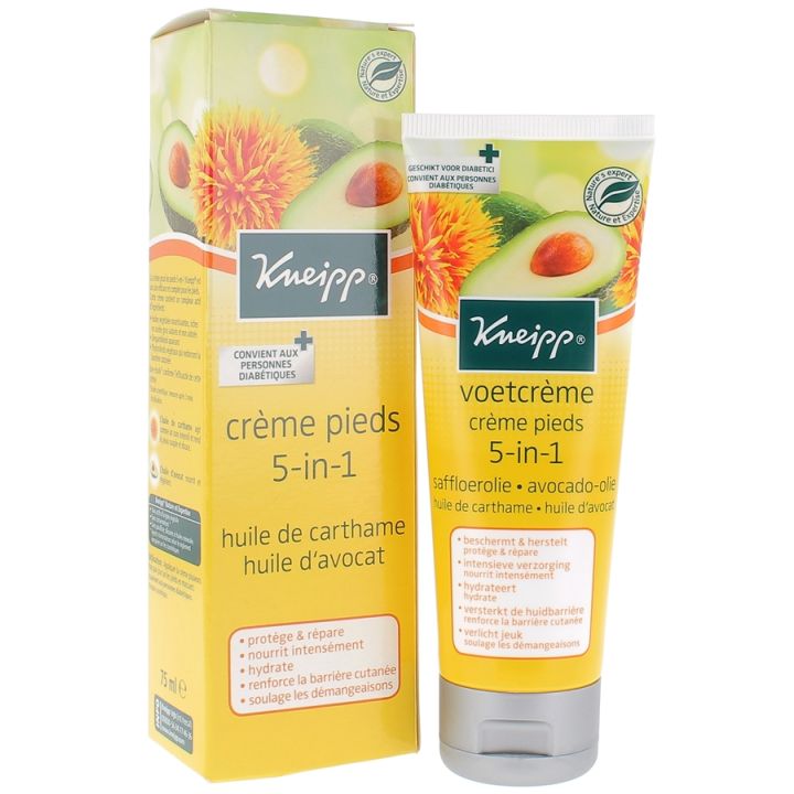 Crème pieds 5 en 1 à l'huile de carthame et d'avocat KNEIPP - tube de 75ml