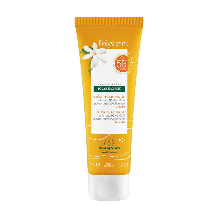 Crème solaire sublime au Tamanu bio et Monoï visage spf 50 Klorane - tube de 50 ml