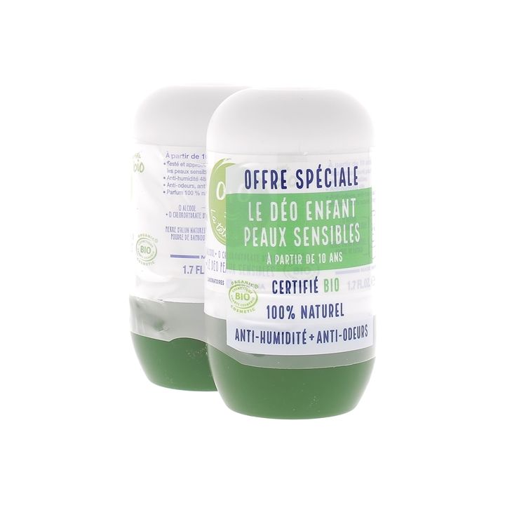 La Tête à Toto Déodorant enfant 48h peaux sensibles bio Poupina - lot de 2 roll-on de 50 ml