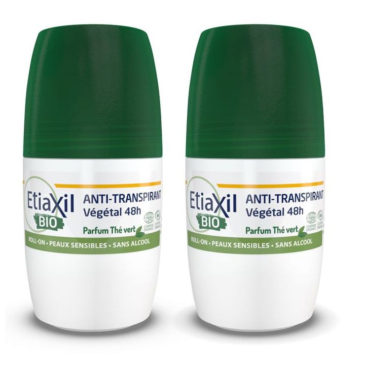 Déodorant anti-transpirant végétal bio parfum thé vert Etiaxil - lot de 2 roll-on de 50ml
